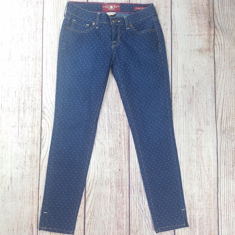 Lucky Brand skinny jeans crop polka dot size 00